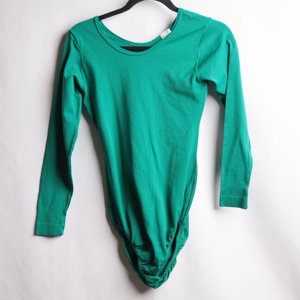 Vintage Danskin Womens M Green Long Sleeve Leotard Bodysuit Full Fashioned